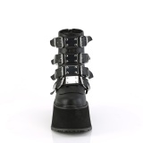 Vegan 9 cm DAMNED-105 damen plateauboots mit schnallen schwarz