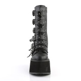 Vegan 9 cm DAMNED-225 platform halbhohe stiefel damen mit schnallen schwarz