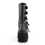 Vegan 9 cm DAMNED-225 platform halbhohe stiefel damen mit schnallen schwarz