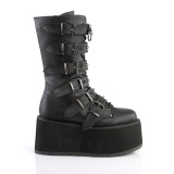 Vegan 9 cm DAMNED-225 platform halbhohe stiefel damen mit schnallen schwarz