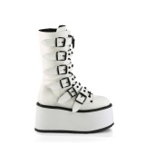 Vegan 9 cm DAMNED-225 platform halbhohe stiefel damen mit schnallen weiss