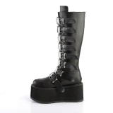 Vegan 9 cm DAMNED-318 kniehohe plateaustiefel damen mit schnallen schwarz