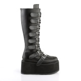 Vegan 9 cm DAMNED-318 kniehohe plateaustiefel damen mit schnallen schwarz