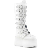 Vegan 9 cm DAMNED-318 kniehohe plateaustiefel damen mit schnallen weiss