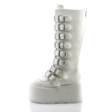 Vegan 9 cm DAMNED-318 kniehohe plateaustiefel damen mit schnallen weiss