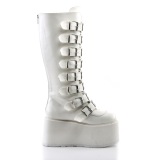 Vegan 9 cm DAMNED-318 kniehohe plateaustiefel damen mit schnallen weiss