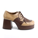 Vegan JAZZ-06 pimp shoes 70s mens disco platform shoes lace-up brown