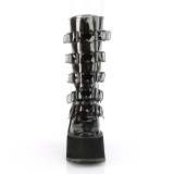 Vinyl 14 cm SWING-C emo calf-high women boots platform with buckles black