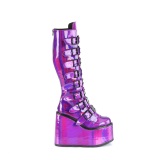 Wedge 14 cm S815 plateaustiefel damen mit schnallen hologramm lila