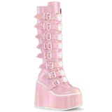 Wedge 14 cm S815 plateaustiefel damen mit schnallen hologramm rosa