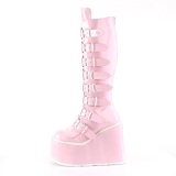 Wedge 14 cm S815 plateaustiefel damen mit schnallen hologramm rosa