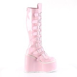 Wedge 14 cm S815 plateaustiefel damen mit schnallen hologramm rosa