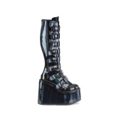 Wedge 14 cm S815 plateaustiefel damen mit schnallen hologramm schwarz