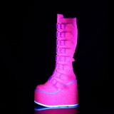 Wedge 14 cm S815 plateaustiefel damen mit schnallen neon rosa