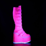 Wedge 14 cm S815 plateaustiefel damen mit schnallen neon rosa