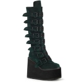 Wedge 14 cm S815 plateaustiefel damen mit schnallen samt grüne