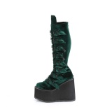 Wedge 14 cm S815 plateaustiefel damen mit schnallen samt grüne