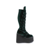 Wedge 14 cm S815 plateaustiefel damen mit schnallen samt grüne