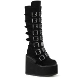 Wedge 14 cm S815 plateaustiefel damen mit schnallen samt schwarz