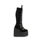 Wedge 14 cm S815 plateaustiefel damen mit schnallen samt schwarz