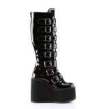 Wedge 14 cm S815 plateaustiefel damen mit schnallen schwarz LA