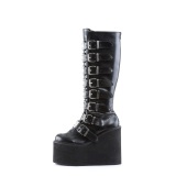 Wedge 14 cm S815 plateaustiefel damen mit schnallen schwarz PU