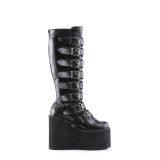 Wedge 14 cm S815 plateaustiefel damen mit schnallen schwarz PU