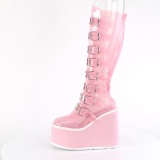 Wedge 14 cm S815 plateaustiefel damen mit schnallen vinyl rosa