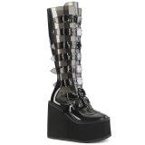 Wedge 14 cm S815 plateaustiefel damen mit schnallen vinyl schwarz