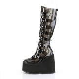 Wedge 14 cm S815 plateaustiefel damen mit schnallen vinyl schwarz