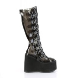 Wedge 14 cm S815 plateaustiefel damen mit schnallen vinyl schwarz