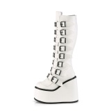 Wedge 14 cm S815 plateaustiefel damen mit schnallen weiss PU